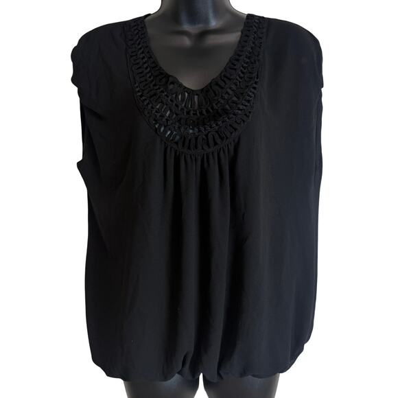 Studio M Tops - Studio M Womens Black Blouse Large Crochet Neck Boho Peasant Top NWT New